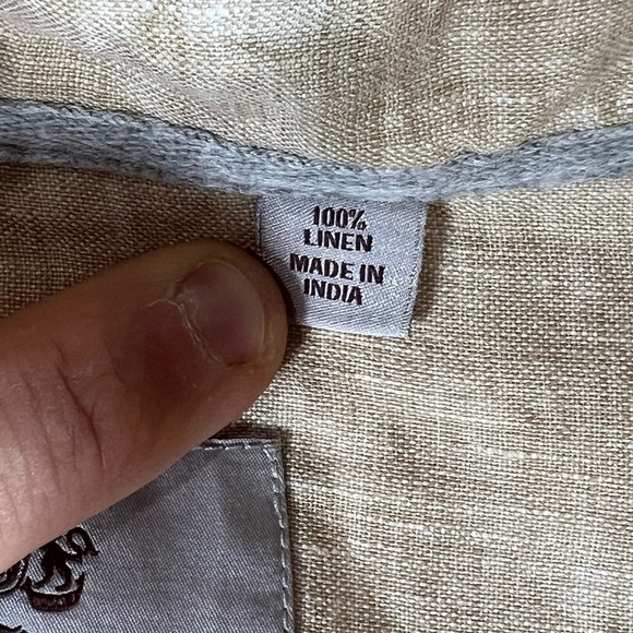 Hickey Freeman 100% Linen XL Light Tan Summer Spring Beach Vacation Shirt Zegna - Picture 4 of 12